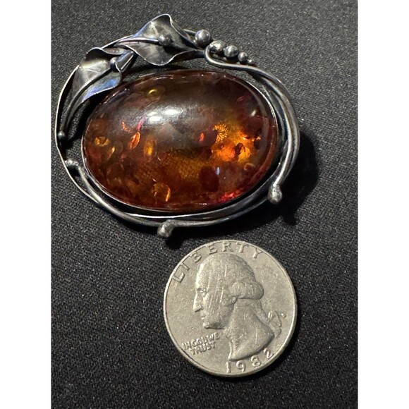 Large Amber Brooch Vintage Pin Back. (Not signed but tested 925) - Picture 3 of 5